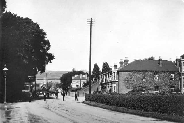 Portsmouth Road, Cosham. A view towards the railway gates west of Cosham railway station circa 1915.