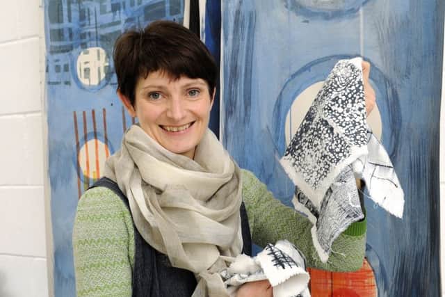 Kathryn Green, textile designer and maker with some of her 'mark making' samples Picture: Malcolm Wells (170403-9299)
