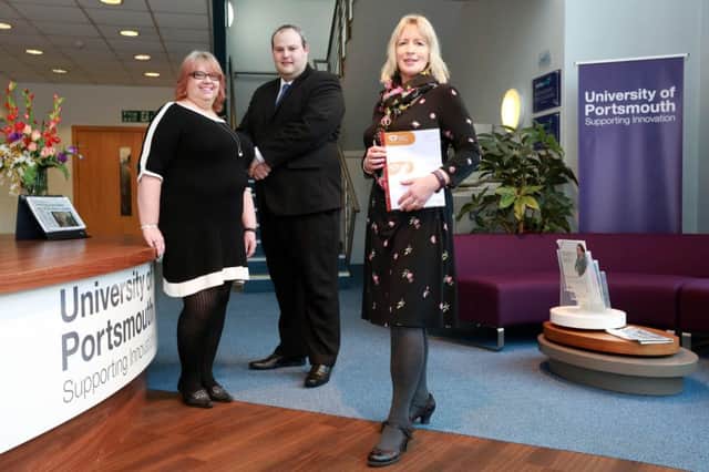 Shirley Baxter, left, and Karin Davidson of Portsmouth Therapy Partnership  with Pete Outen, the centre manager at Portsmouth Technopole