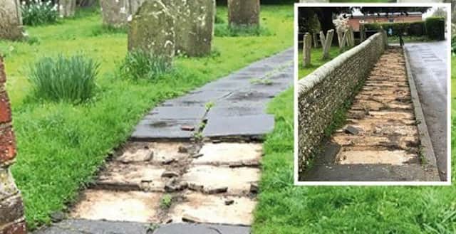 Flagstones were stolen from in and around the grounds of St Thomas a Becket. Pictures: Robert Bastable