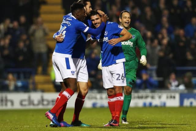 Gareth Evans celebrates scoring against Blackpool. Picture: Joe Pepler