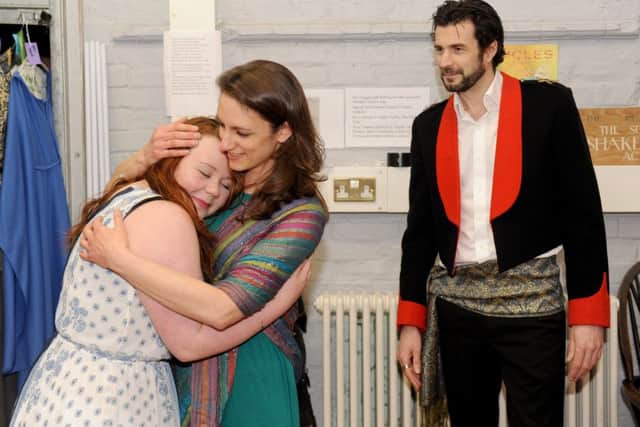 The cast of Pericles in rehearsal. From left: Charlotte Thompson  playing the part of Marina, Faye Williams playing Thaisa and Mike Jupp playing  Pericles.Picture: Sarah Standing (170452-5021)