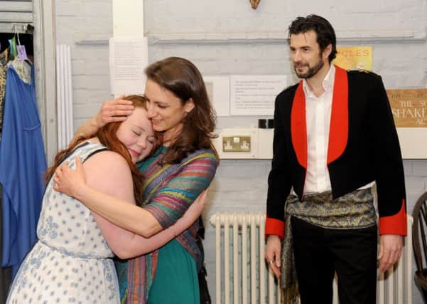 The cast of Pericles in rehearsal. From left: Charlotte Thompson  playing the part of Marina, Faye Williams playing Thaisa and Mike Jupp playing  Pericles.

Picture: Sarah Standing (170452-5021)