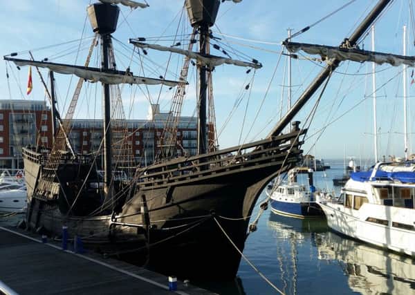 The Nao Victoria, a replica of the first ship to circumnavigate the world, will be docked at Gunwharf Quays Marina until Sunday