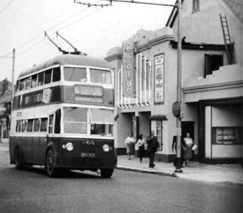 A trolleybus passing the Eastney Essoldo on the corner of Devonshire Avenue in 1961.			                 Picture: Barry Cox Collection