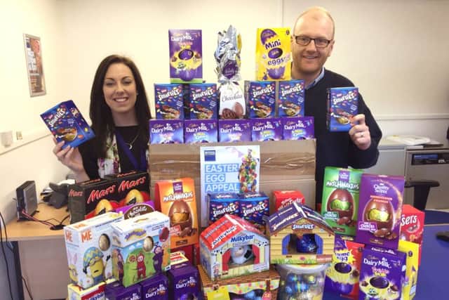 GOOD EGGS:  Eliza Dunn from Rowans Hospice and Arran Jerred from Access Self Storage Portsmouth