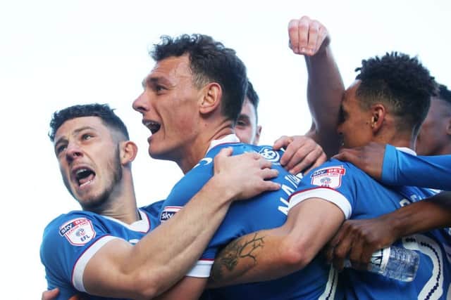 Kal Naismith celebrates his goal against Yeovil with Conor Chaplin. Picture: Joe Pepler PPP-170804-163907006