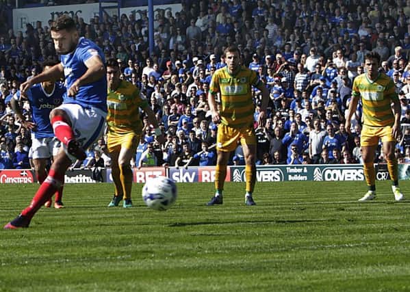 Gareth Evans scores Pompey's first goal from the penalty spot against Yeovil. Picture: Joe Pepler