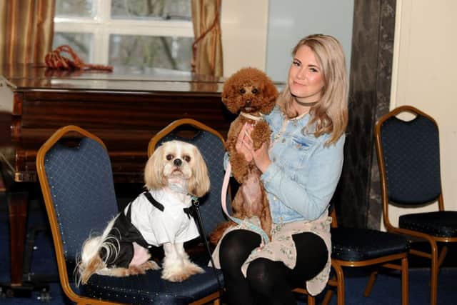 Gabrielle Head, 23, owner of Pooch Pamper Parlour in Waterlooville, with her dogs (l-r) Nemo a shihtzu cross and Minnie a toy poodle