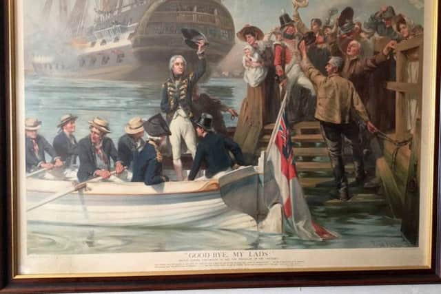 Good-Bye My Lads! Nelson leaving Portsmouth to sail for Trafalgar by Fred  Roe .   Picture: National Maritime Museum, Greenwich