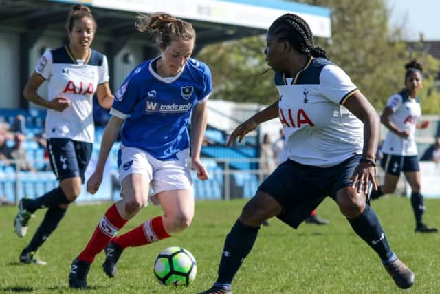 Samantha Quayle on the attack against Spurs. Picture: Jordan Hampton