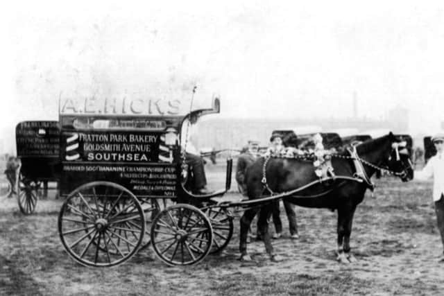 AE Hickss horse and van in what could have been a trade show on Southsea Common. (Barry Cox collection)
