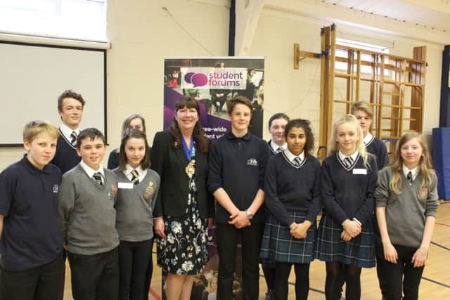 Mayor of Gosport, Cllr Lynn Hook, with members of Unloc Student Forum