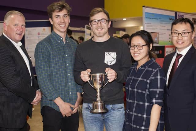 From left, Mark Smith from the Car Finance Company, Edward Adams, Max Graham and Abigail Quek from Polar Enterprises and Dr Xiaoti Hu, a senior lecturer at the University of Portsmouth Business School Picture: Helen Yates
