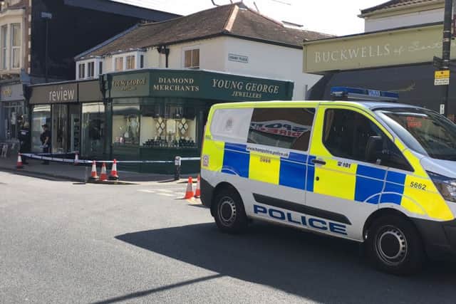 The scene in Osborne Road, Southsea, following a failed armed robbery