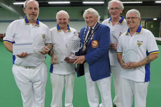 Portsmouth Victory won the EIBA national men's over-60 fours title in Nottingham. From left: Colin Thresher, Barry Starks, Charlie Bailey, Dave Watts, pictured with EIBA president Mike Andrew