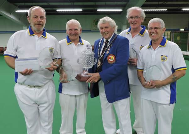 Portsmouth Victory won the EIBA national men's over-60 fours title in Nottingham. From left: Colin Thresher, Barry Starks, Charlie Bailey, Dave Watts, pictured with EIBA president Mike Andrew