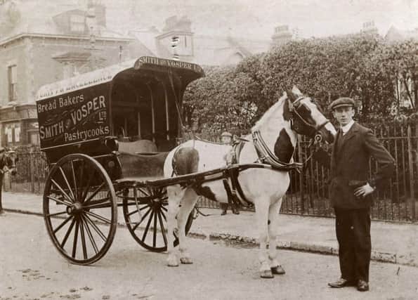 William Gosslinn with horse and Smith & Vosper cart.