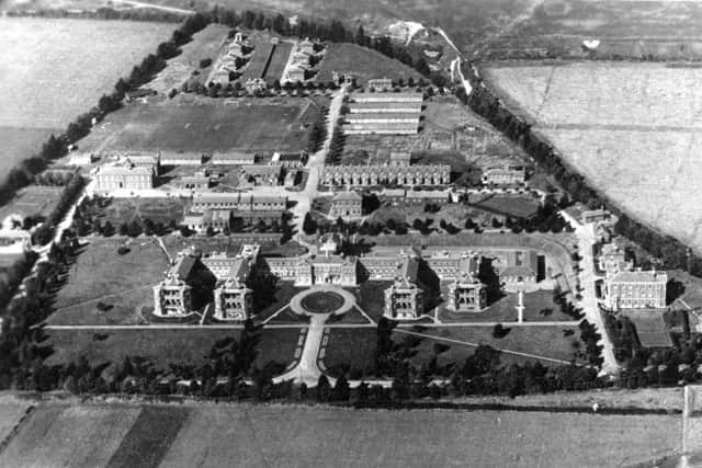 The aerial picture of Queen Alexandra Hospital, Cosham, clearly showing the huts half-way up the hill in which night duty for nurses could be eerie. Picture: costen.co.uk