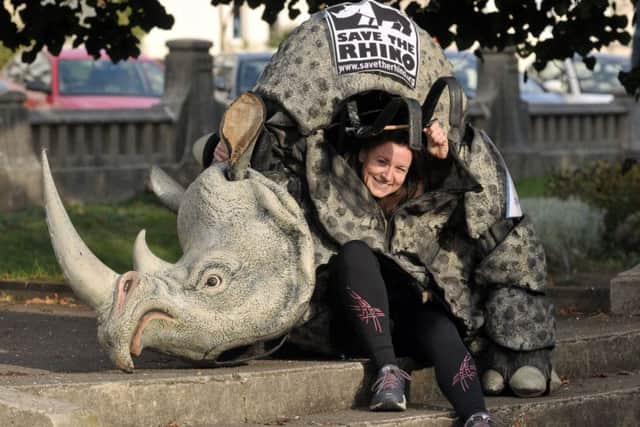 Elly McMeehan dressed as Beryl the Rhino