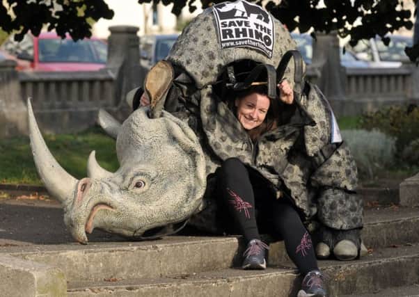 Elly McMeehan dressed as Beryl the Rhino