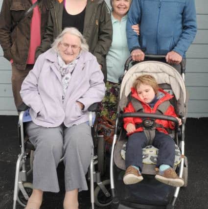 Back from left, Martin Hoy, 39, from Southsea with his wife Rebecca Hoy, 35, mother and father-in-law Shirley Cherry, 61, Philip Cherry, 65, from Milton and front, from left, Rebecca's grandmother Peggy Cherry, 88, from Kent and Martin and Rebecca's son Arthur Hoy, twoPicture: Sarah Standing (170498-9719)