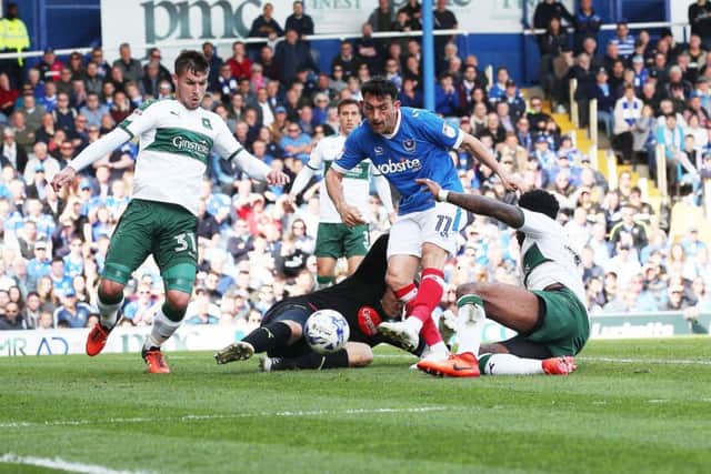 Gary Roberts scored for Pompey against Plymouth. Photo by Joe Pepler