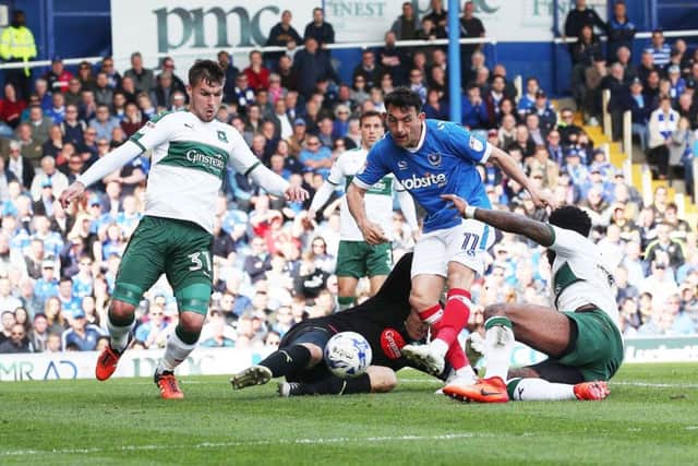 Gary Roberts scores the equaliser for Pompey Picture: Joe Pepler