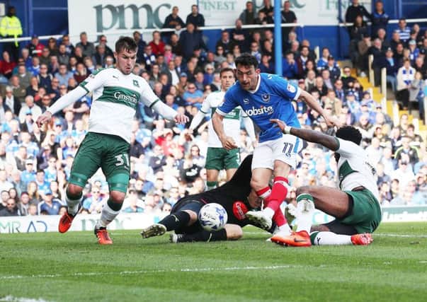 Gary Roberts scores the equaliser for Pompey Picture: Joe Pepler