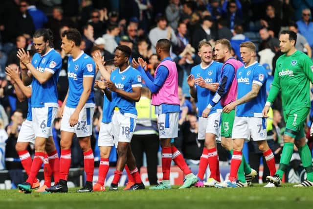 Pompey clap the Fratton faithful after their draw with Plymouth. Picture: Joe Pepler