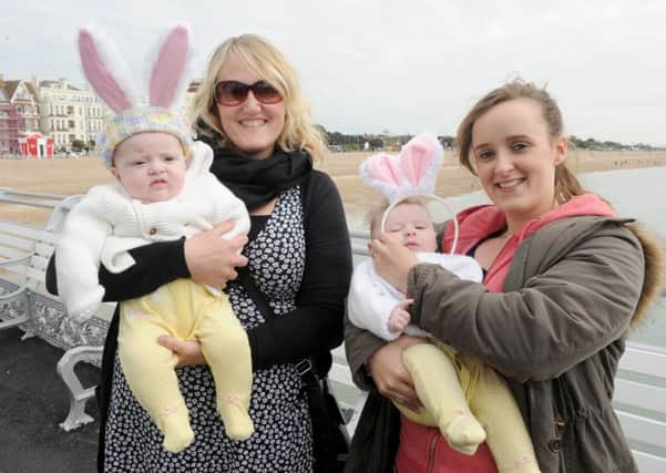 From left, Karen Lee, 36, originally from Portsmouth, with her 19-week-old baby Jasmine and Gemma Mallard, 29, from Bedhampton, with Jasmine's second cousin Primrose Mallard, who is 20 weeks old

Picture: Sarah Standing (170498-9764)