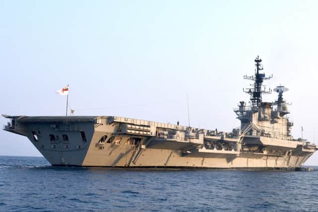 Indian navy ship INS Viraat, formerly HMS Hermes, before she was decommissioned from the Indian fleet in 2016.