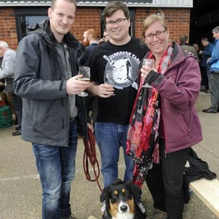 From left, Laurens Almekinders, Julian Hitchens and Jolanda Almekinders with their dog Nora
Picture: Ian Hargreaves (170494-4)