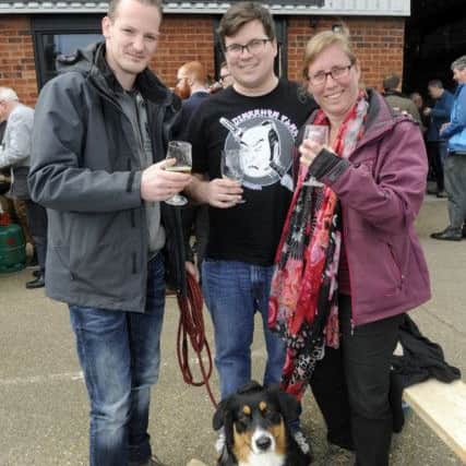 From left, Laurens Almekinders, Julian Hitchens and Jolanda Almekinders with their dog Nora 
Picture: Ian Hargreaves (170494-4)