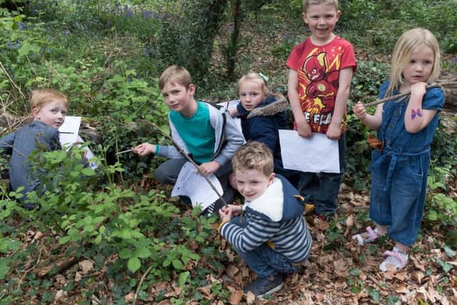 An Easter Egg Hunt took place at Park Wood, Waterlooville. - Joshua, 5 and Ben Paul, 7, Seth, 3 and Jessica Hunt, 5, Lydia, 3 and Finley Grant, 5". Picture Credit: Keith Woodland. PPP-170416-183437001