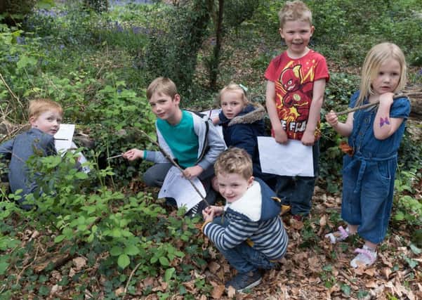 An Easter Egg Hunt took place at Park Wood, Waterlooville. - Joshua, 5 and Ben Paul, 7, Seth, 3 and Jessica Hunt, 5, Lydia, 3 and Finley Grant, 5". Picture Credit: Keith Woodland. PPP-170416-183437001