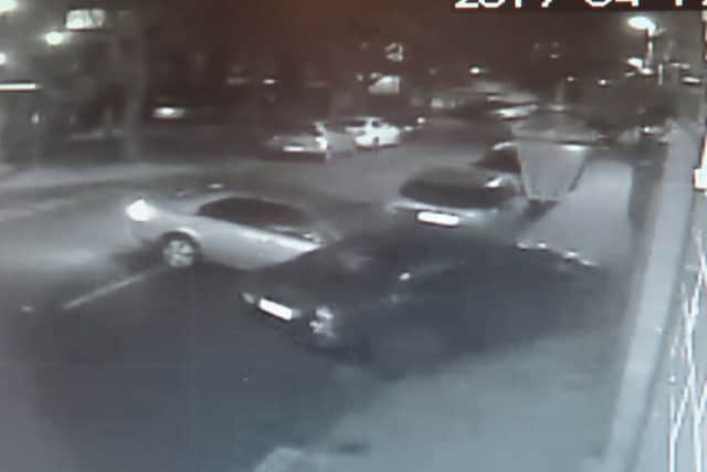 CCTV of a car hitting a parked vehicle and pushing it into the George and Dragon pub in Buckland, Portsmouth