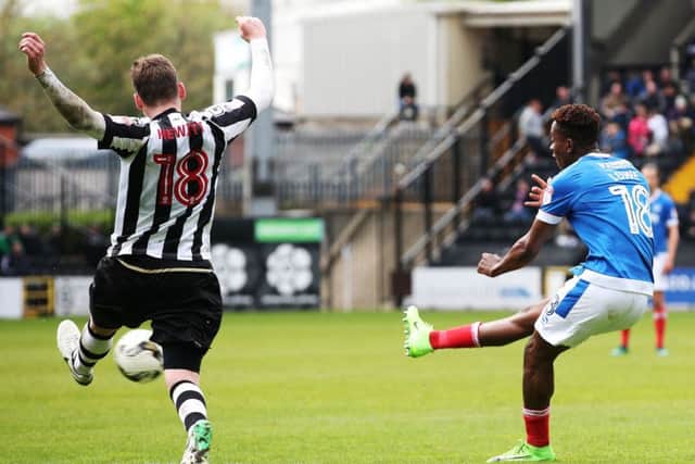 Jamal Lowe fires Pompey to victory over Notts County. Picture: Joe Pepler