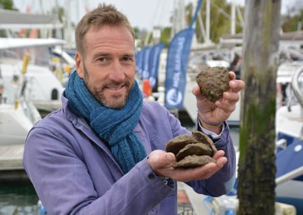 Ben Fogle with oysters to be planted in cages in the Solent