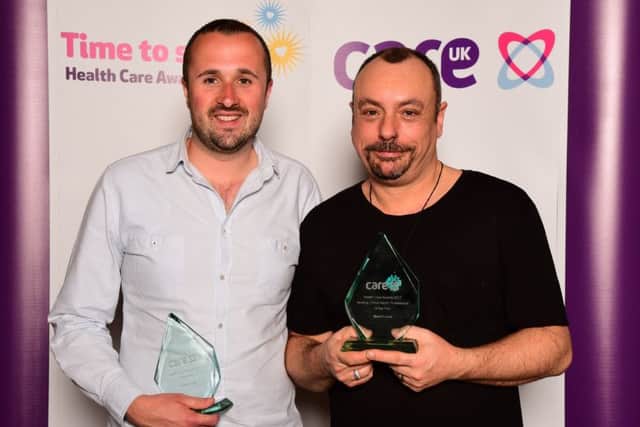 Adam Taylor and Mark Friend from St Mary's walk-in centre in Portsmouth with their Great Care and Nurse of the Year 2017 awards