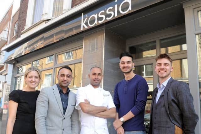 (Middle) Kaz Miah, owner and head chef, with his team (l-r) Steph Thomas, Rujal Miah, George Purnell and Kieran Crawford.   Picture: Sarah Standing (170506-129)