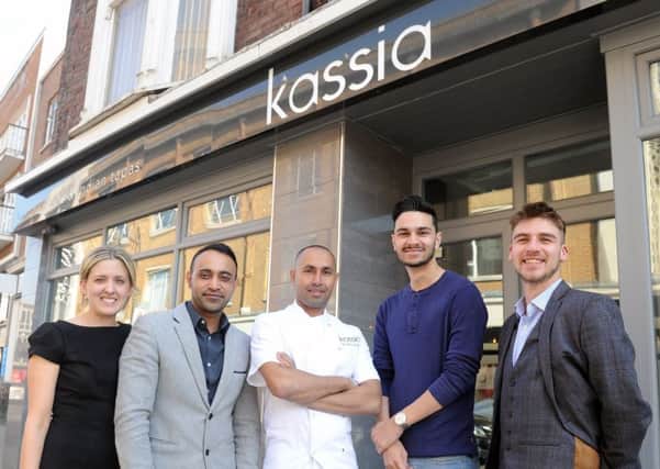 (Middle) Kaz Miah, owner and head chef, with his team (l-r) Steph Thomas, Rujal Miah, George Purnell and Kieran Crawford.   Picture: Sarah Standing (170506-129)