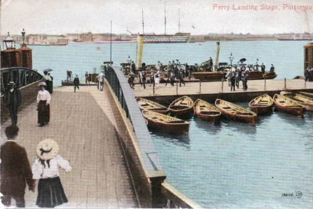 An almost unchanged scene today shows the landing stage alongside Portsmouth Harbour station.  						                         	    Picture: The Monty Theobald Collection
