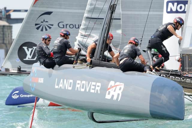 The Land Rover BAR practising before the 2016 America's Cup racing in Portsmouth