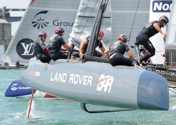 The Land Rover BAR practising before the 2016 America's Cup racing in Portsmouth