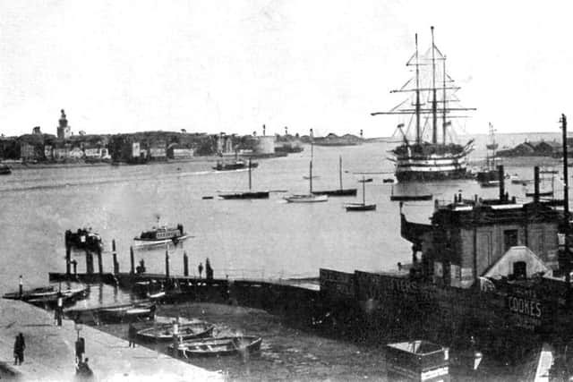 A look across Portsmouth Harbour from  Gosport. HMS Victory still rides at anchor. 	                             Picture:  Monty Theobald