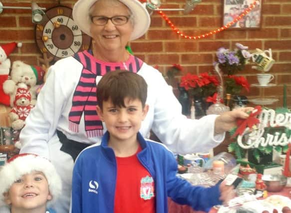Elizabeth Humphries raising money for the Brain Tumour Charity with helper Tobias Hooper