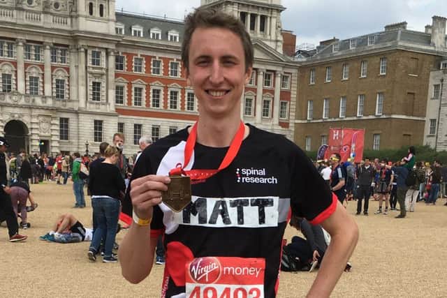 Matt Whitney at the end of the London Marathon