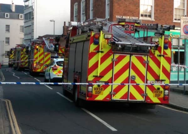 Firefighters tackling a blaze at The Hard in Portsmouth Picture: Malcolm Wells