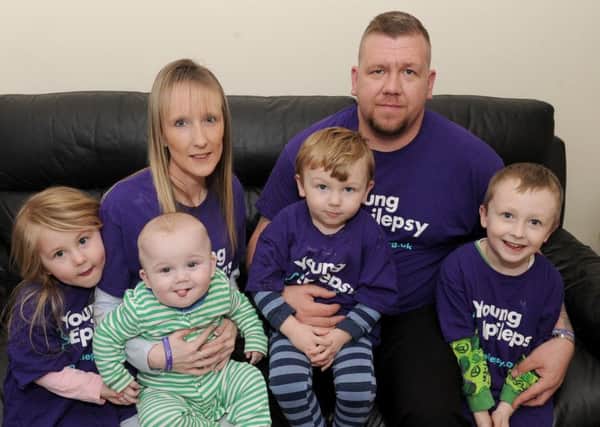 Crystal and her husband Wayne with their children (l-r) Lacie-Louise (4), Bradley (nine months), Rory (2) and Harvey (6).  Picture: Sarah Standing (170509-232)